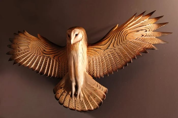 NOUVEAU RICHE Holz-Wanddekoration Eule „Majestic“ – Wanddeko aus Holz mit Maserung, Eulen Wandbild für Wohnzimmer & Flur