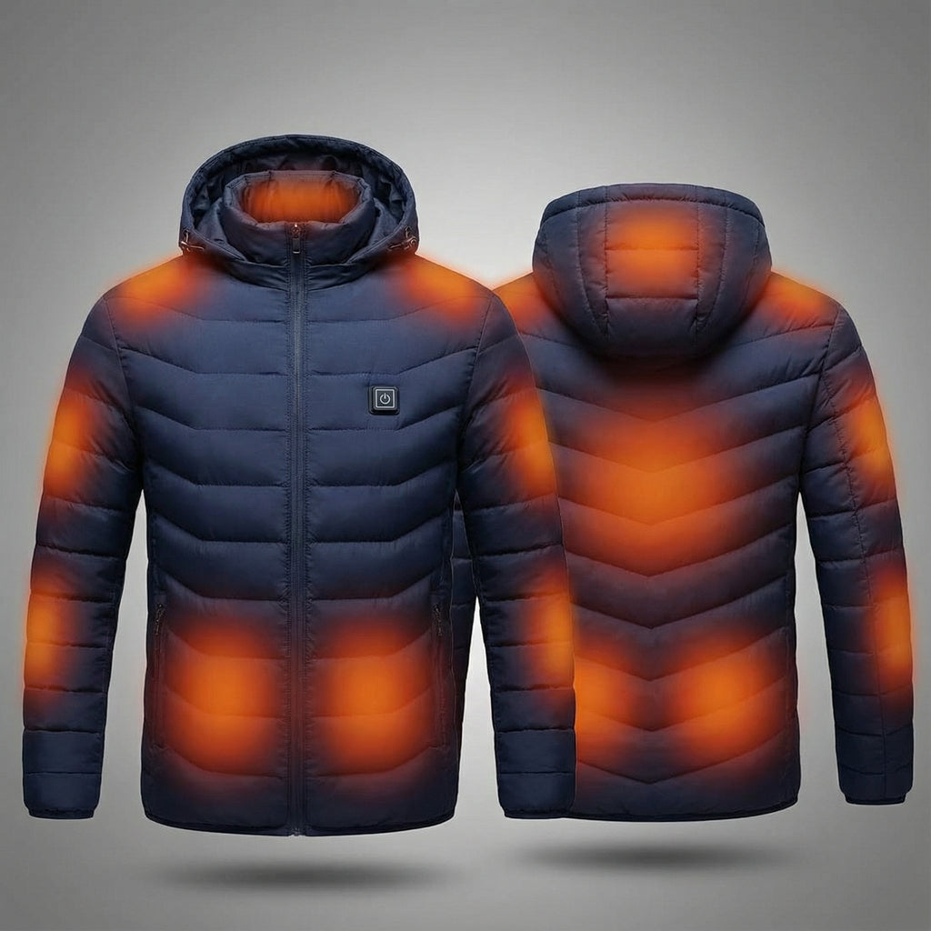 NOUVEAU RICHE Beheizte Winterjacke Unisex – Wiederaufladbare Heizjacke für Damen & Herren, wind- & wetterfest, Schwarz oder Blau, S–2XL