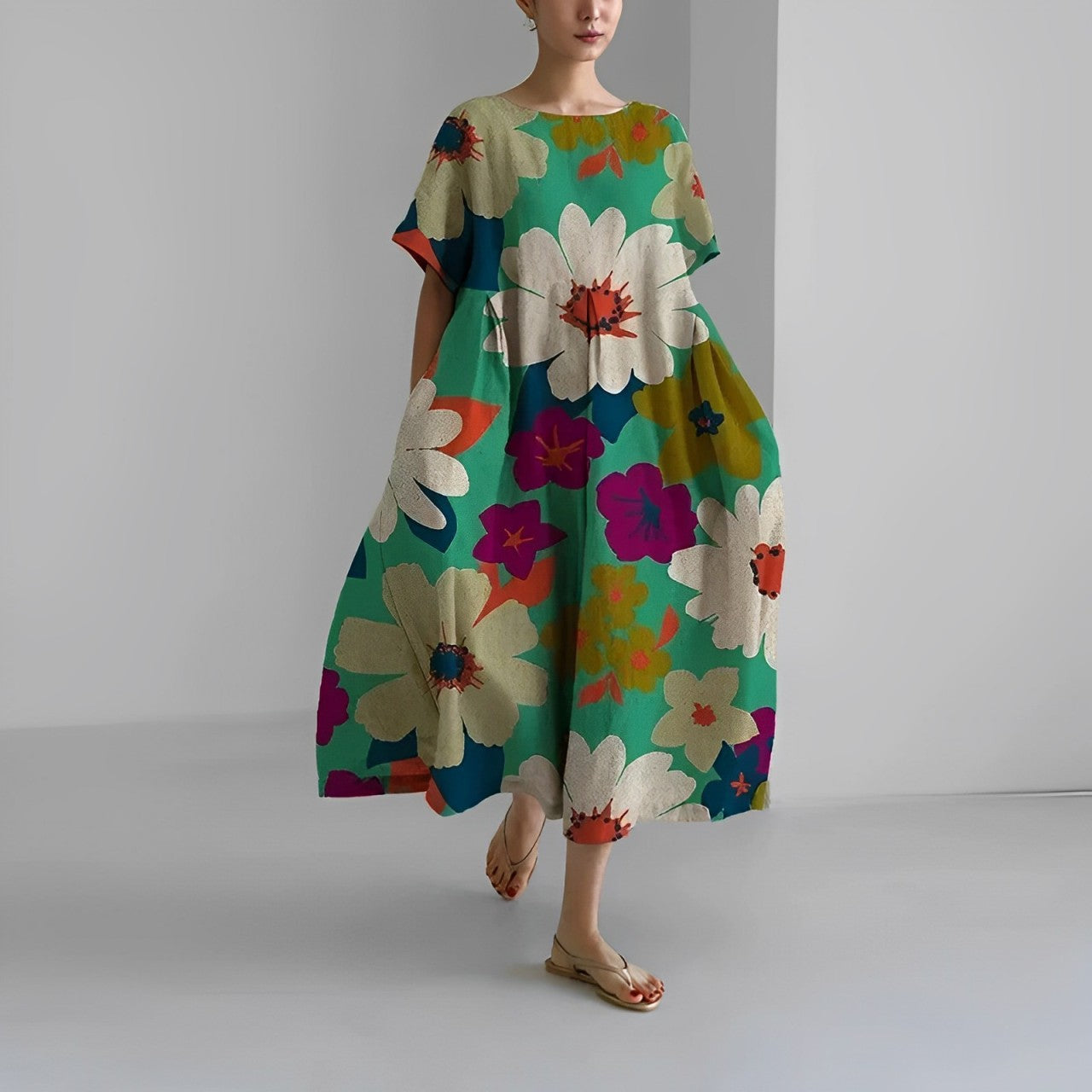 NOUVEAU RICHE Kleid Damen Bedrucktes Baumwollkleid Blumendruck Sommer Bunte Blumen
