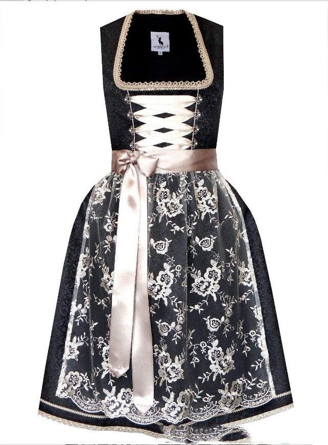 NOUVEAU RICHE Dirndl Kleid Retro Stil Trachten Outfit Oktoberfest Größe Schwarz