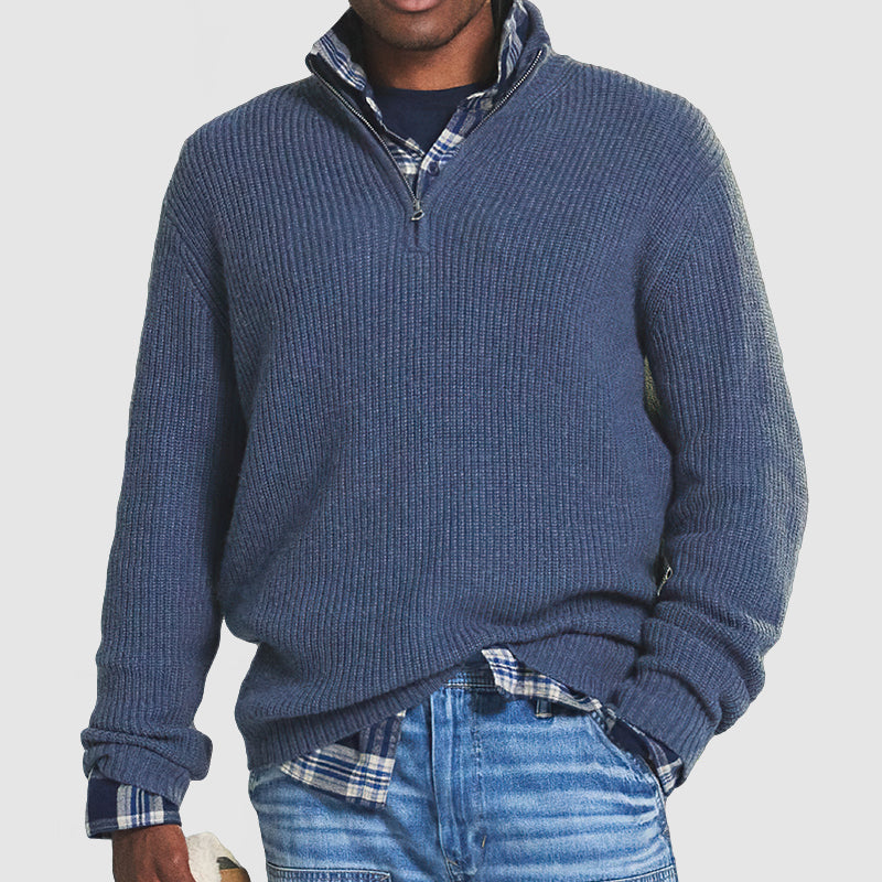 NOUVEAU RICHE Herren Pullover Reißverschluss Business Casual Blau