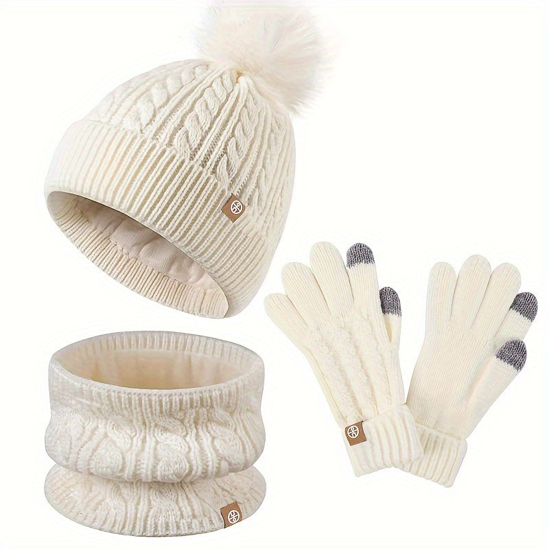 NOUVEAU RICHE Sephira | 3-teiliges Winterset für Damen mit Mütze, Schal und Handschuhen Weiß