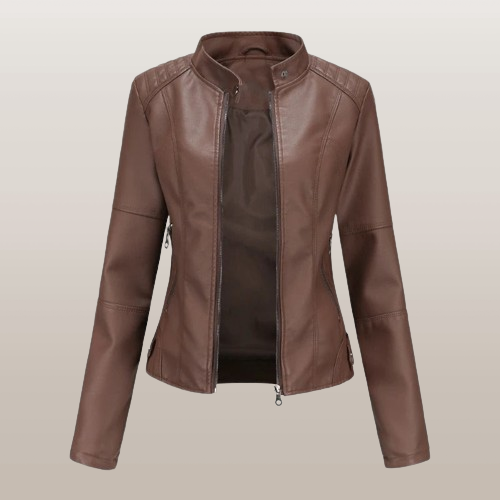 NOUVEAU RICHE Damen Jacke Elegante Reißverschluss Taillierter Schnitt Braun