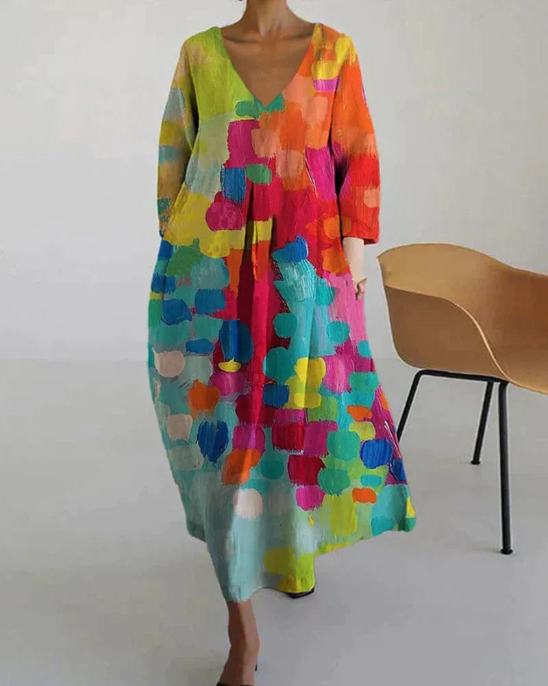 NOUVEAU RICHE Kleid Leinen Damen Bunt Gemustert Atmungsaktiv Sommer Mehrfarbig