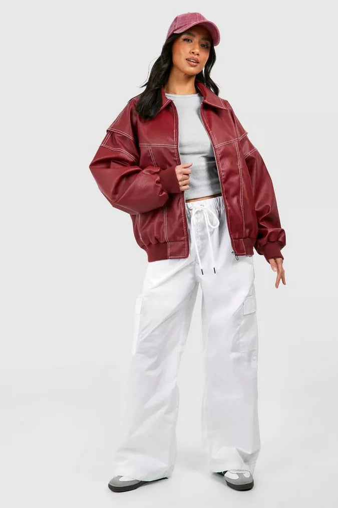 NOUVEAU RICHE Rote Oversize Jacke Leder Strahlendes Fashion Statement