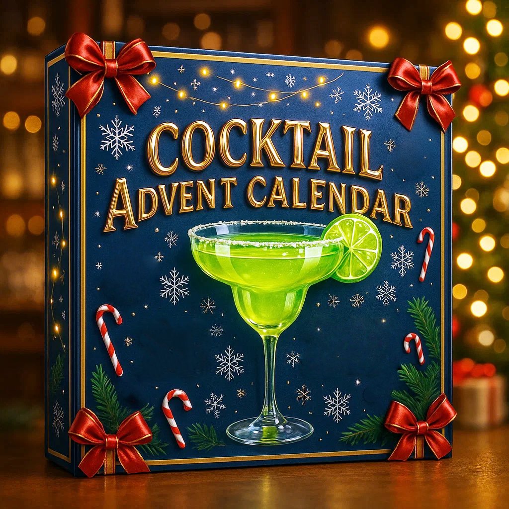 NOUVEAU RICHE Festlicher Cocktail-Adventskalender – 24 Mini-Cocktails zum Aufhängen, Weihnachts-Countdown mit Drinks & Baumschmuck