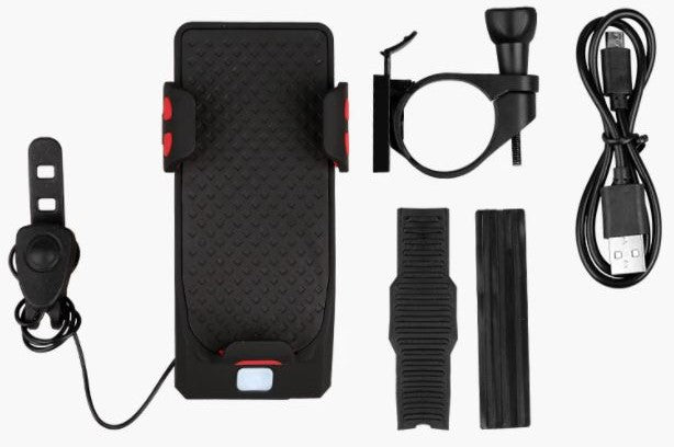 NOUVEAU RICHE 4-in-1 Velo Gadget – Handyhalterung Fahrrad mit Powerbank, LED Velolicht und Hupe, 4000 mAh, 4 Farben