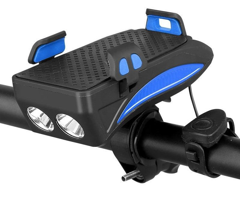 NOUVEAU RICHE 4-in-1 Velo Gadget – Handyhalterung Fahrrad mit Powerbank, LED Velolicht und Hupe, 4000 mAh, 4 Farben Blau