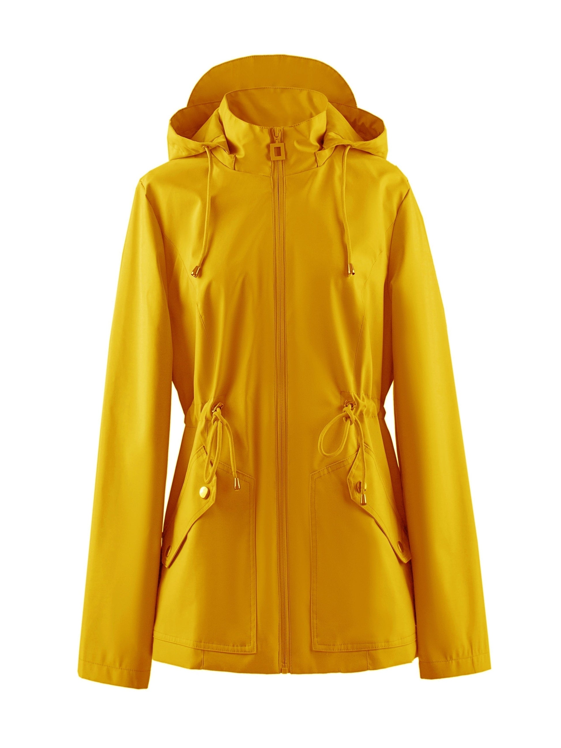 NOUVEAU RICHE Damen Wasserfeste Frühling- und Herbstjacke Mit Kapuze Gelb