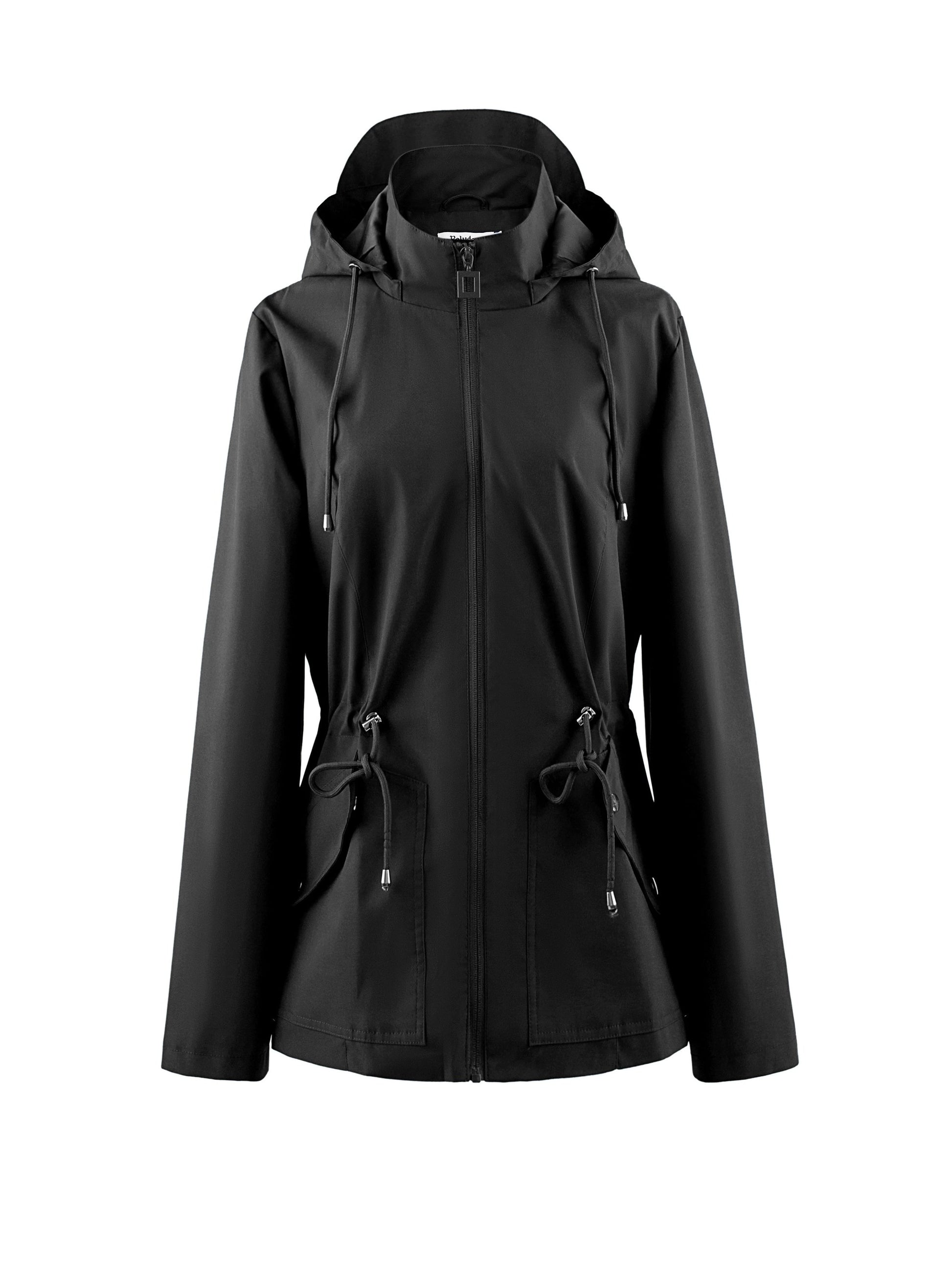 NOUVEAU RICHE Damen Wasserfeste Frühling- und Herbstjacke Mit Kapuze Schwarz
