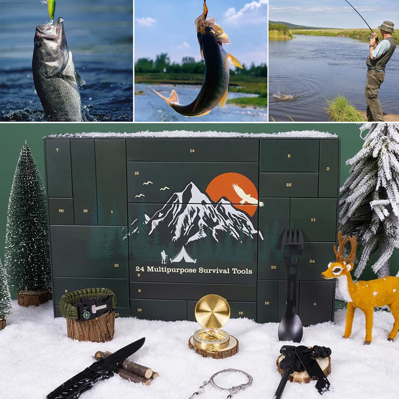 NOUVEAU RICHE Outdoor-Survival-Adventskalender 24 Tage – Adventskalender mit Camping-Gadgets & Werkzeug für Abenteurer