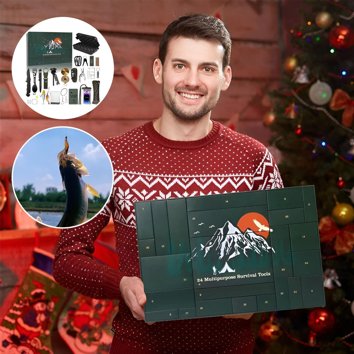 NOUVEAU RICHE Outdoor-Survival-Adventskalender 24 Tage – Adventskalender mit Camping-Gadgets & Werkzeug für Abenteurer