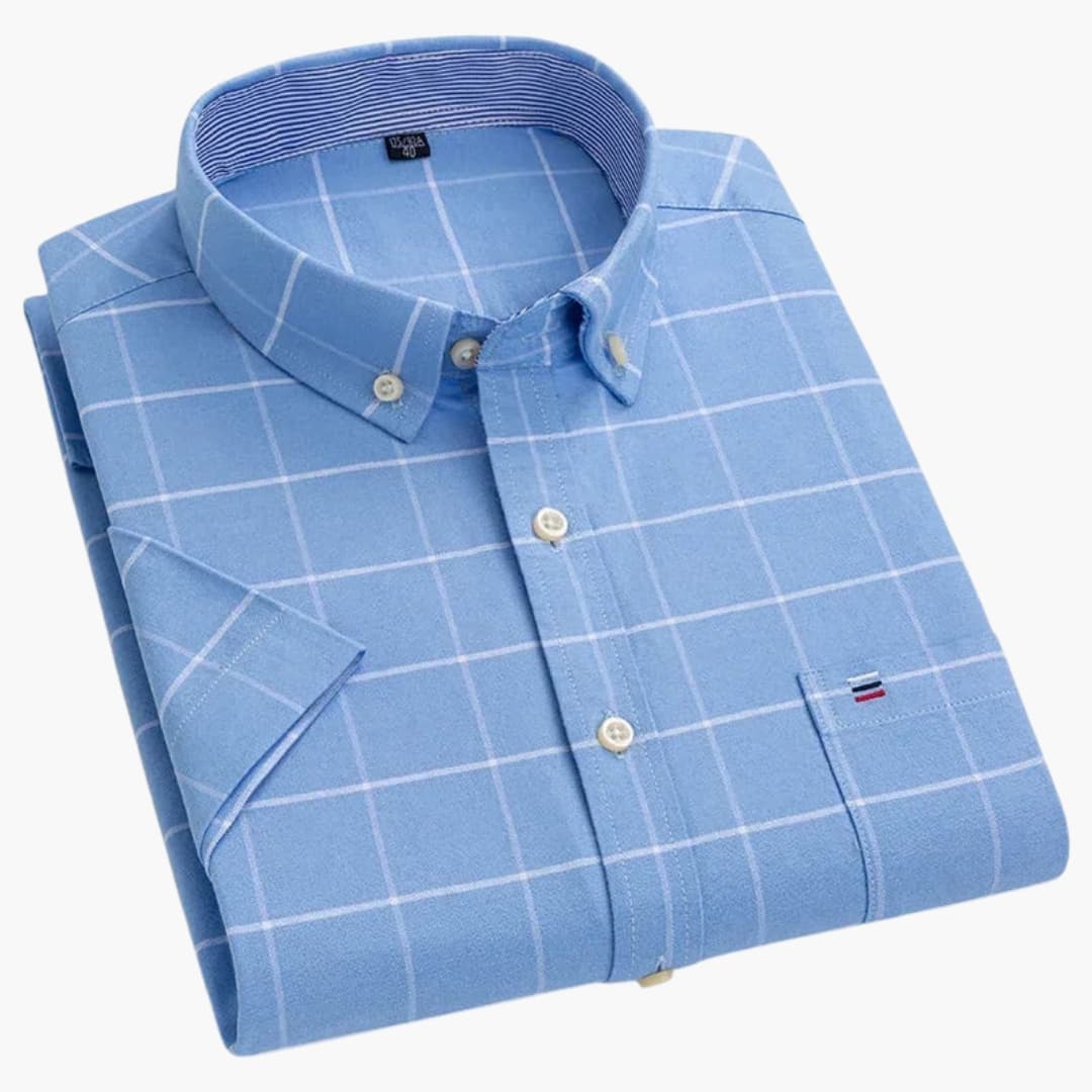 NOUVEAU RICHE Kurzarmhemd Herren kariert – Business Hemd mit Karomuster & klassischem Kragen, 6 Farben, S–7XL – Ranches Blau