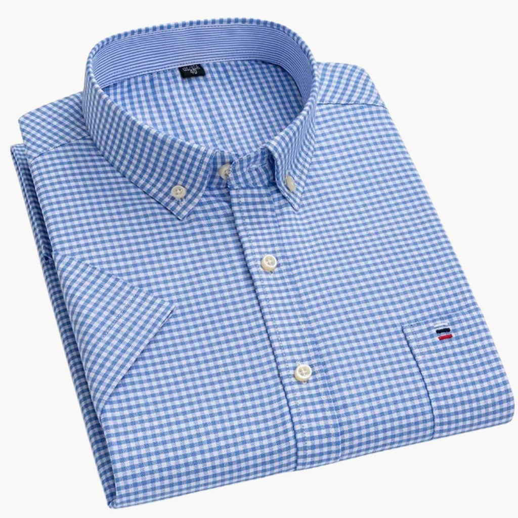 NOUVEAU RICHE Kurzarmhemd Herren kariert – Business Hemd mit Karomuster & klassischem Kragen, 6 Farben, S–7XL – Ranches Hellblau