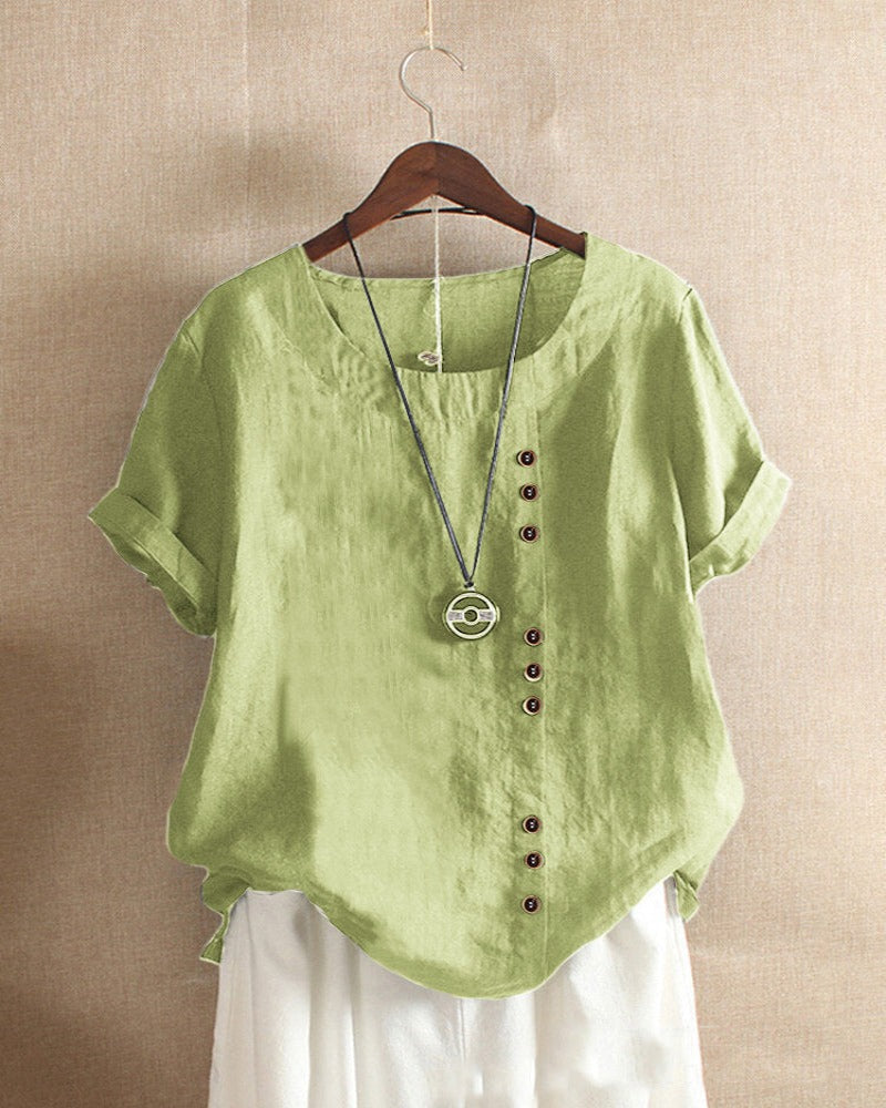 NOUVEAU RICHE Damen Kurzarm-Bluse Baumwolle Weiche Vielseitige Eleganz Mintgrün
