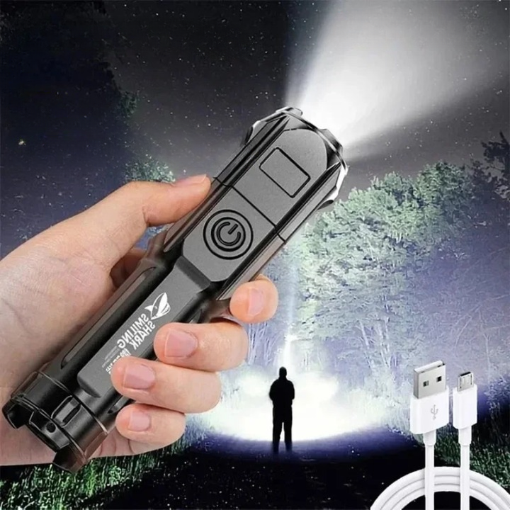 NOUVEAU RICHE Leistungsstarke LED-Taschenlampe mit Zoom – USB-aufladbare Camping-Taschenlampe mit mehreren Leuchtmodi, grosse Reichweite