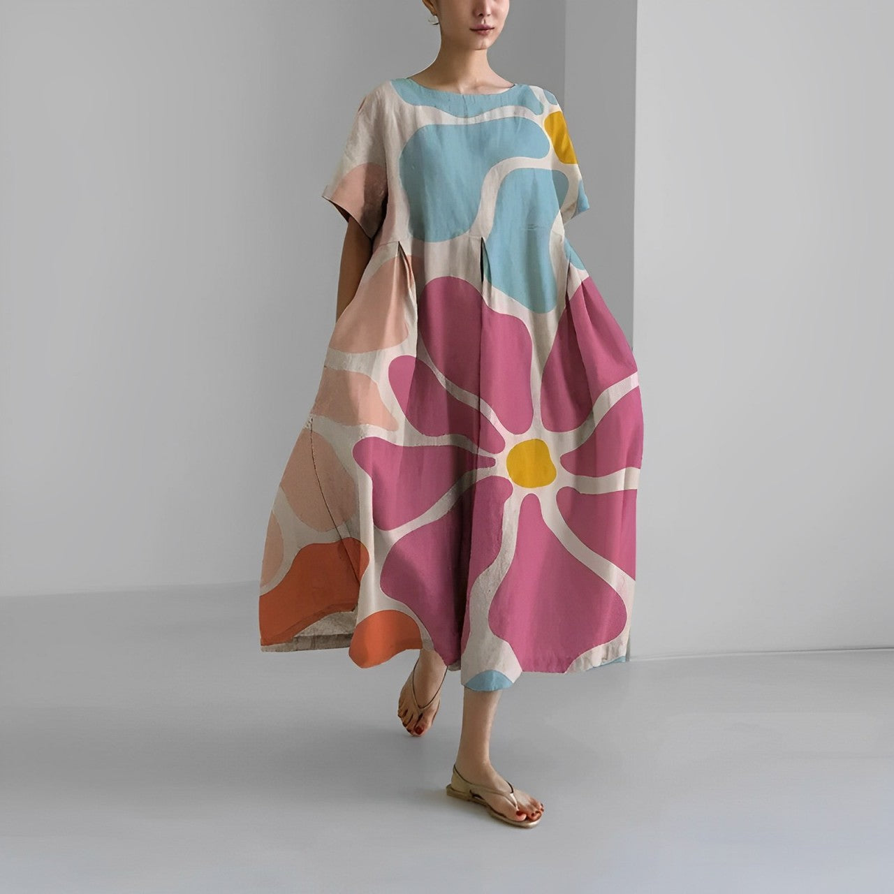 NOUVEAU RICHE Kleid Damen Bedrucktes Baumwollkleid Blumendruck Sommer Sommerblume