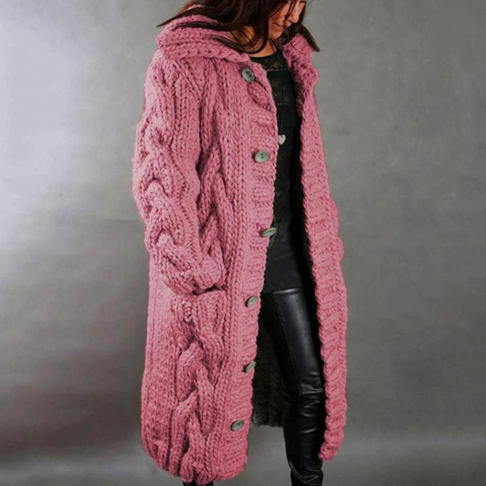 NOUVEAU RICHE Strickmantel Damen Kuschelig Weiches Material Wärmt - Winterjacke - Wintermäntel Damen Rosa