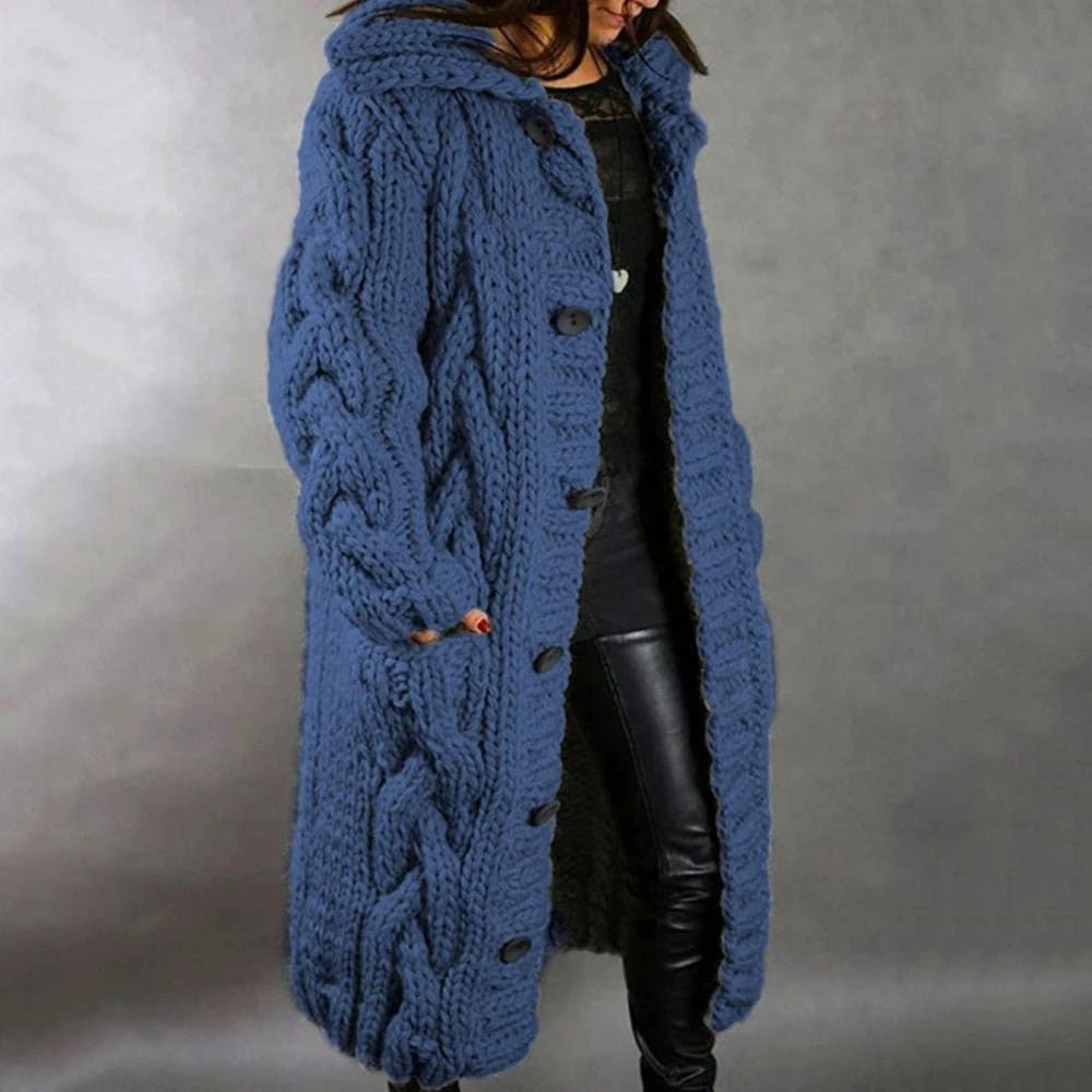 NOUVEAU RICHE Strickmantel Damen Kuschelig Weiches Material Wärmt - Winterjacke - Wintermäntel Damen Blau