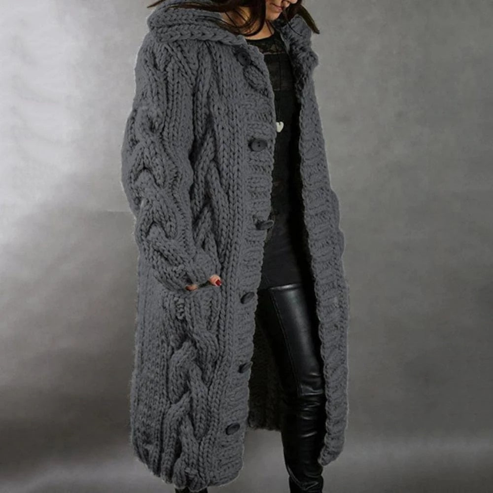 NOUVEAU RICHE Strickmantel Damen Kuschelig Weiches Material Wärmt - Winterjacke - Wintermäntel Damen Dunkelgrau