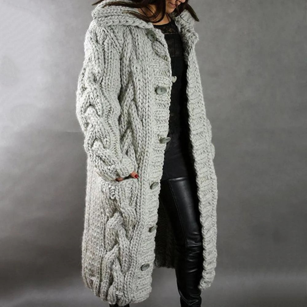 NOUVEAU RICHE Strickmantel Damen Kuschelig Weiches Material Wärmt - Winterjacke - Wintermäntel Damen Silbergrau