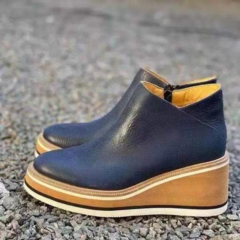 NOUVEAU RICHE Stiefeletten Keilabsatz Rutschfeste Sohle Alltagslook Blau