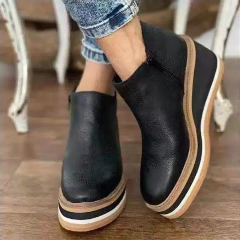 NOUVEAU RICHE Stiefeletten Keilabsatz Rutschfeste Sohle Alltagslook Schwarz