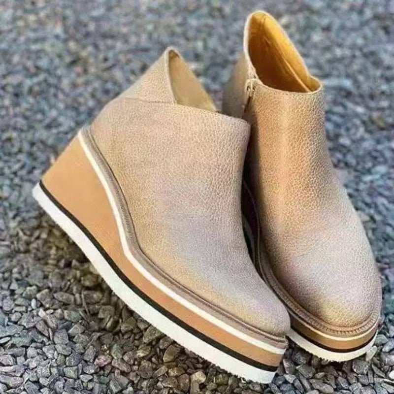 NOUVEAU RICHE Stiefeletten Keilabsatz Rutschfeste Sohle Alltagslook Aprikose