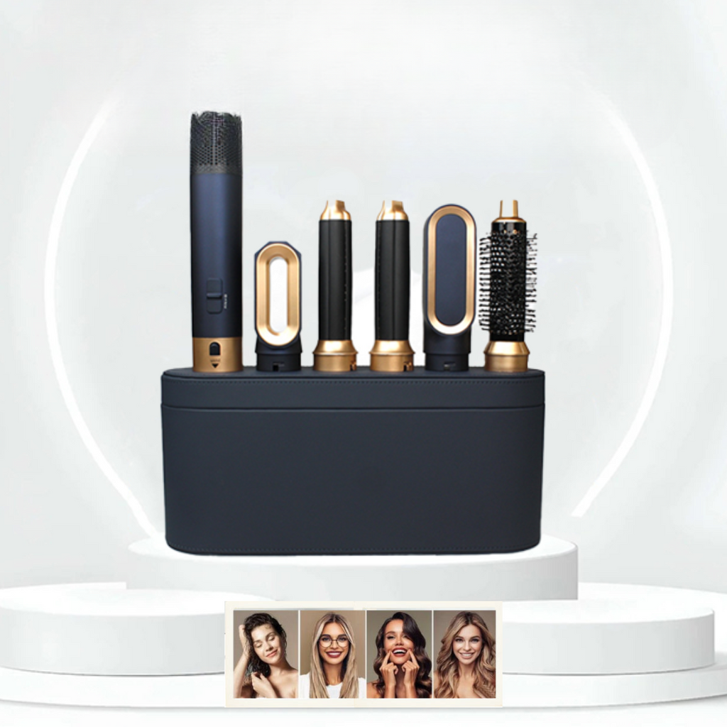 NOUVEAU RICHE 5-in-1 Multi Hair Styler mit Ionentechnologie – 1000W Warmluftbürste, Glätteisen & Lockenstab, Wechselbare Aufsätze – AuraStyle