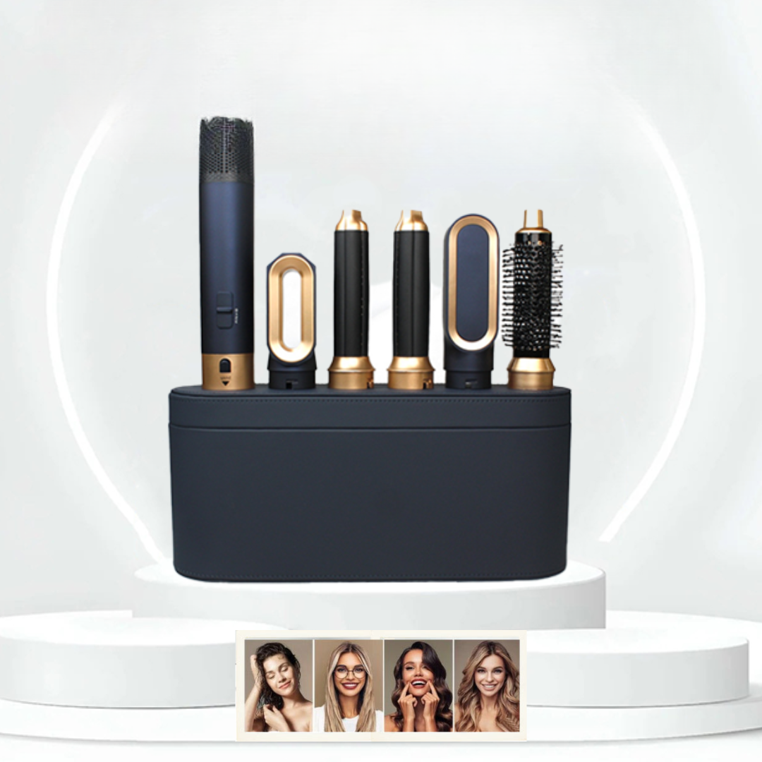 NOUVEAU RICHE 5-in-1 Multi Hair Styler mit Ionentechnologie – 1000W Warmluftbürste, Glätteisen & Lockenstab, Wechselbare Aufsätze – AuraStyle
