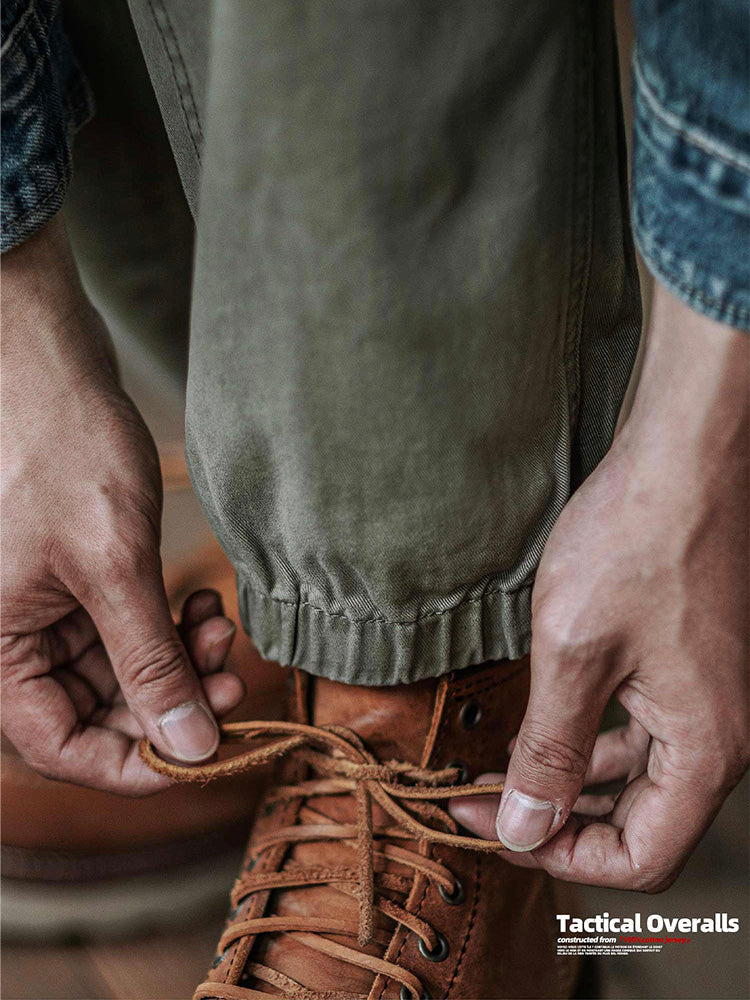 NOUVEAU RICHE Herren Gewaschene Taktische Cargo-Hosen Mit Gürtel Aus Baumwoll-Twill In Lockere Passform Mit Elastischen Bündchen Und 2 Großen Cargo-Taschen