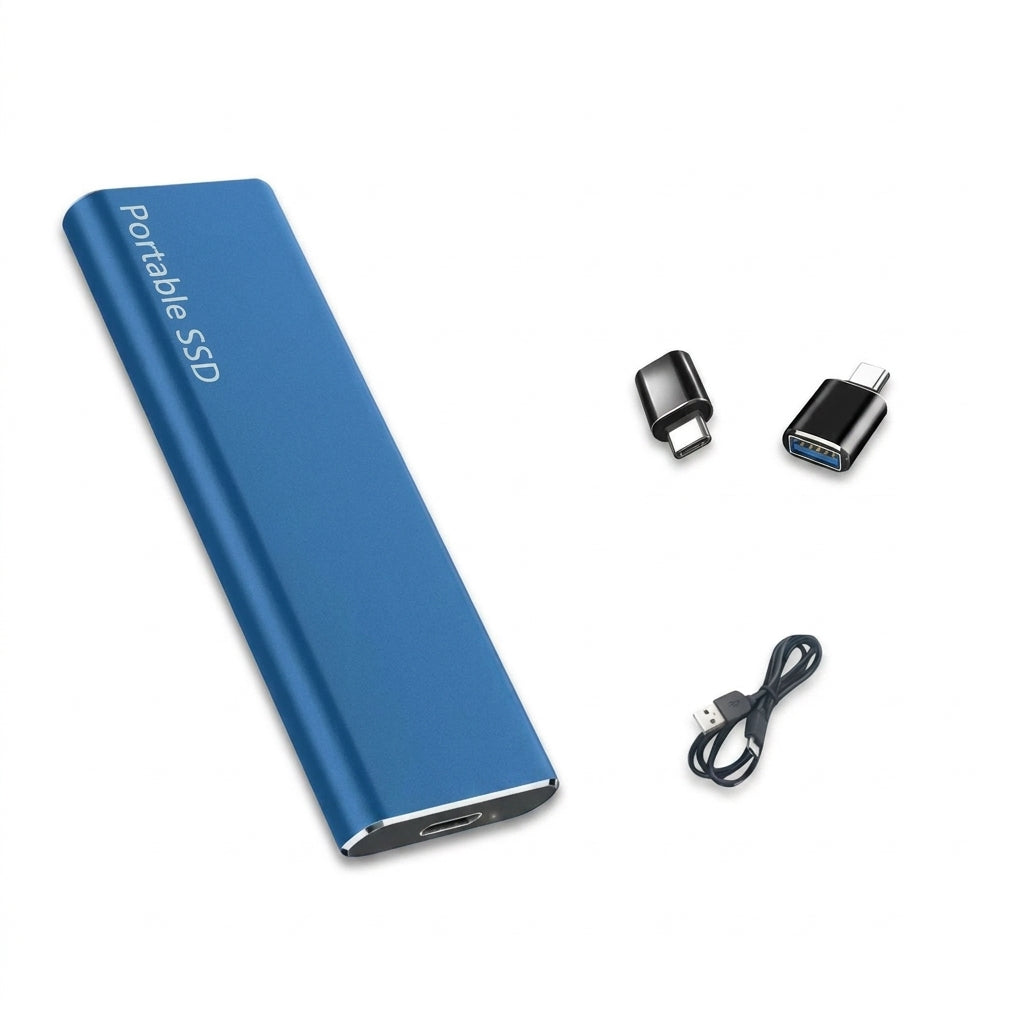 NOUVEAU RICHE Externe SSD 4TB mit USB-C – Tragbare SSD mit Aluminiumgehäuse, schneller USB 3.1 Speicher, 4 Farben Blau