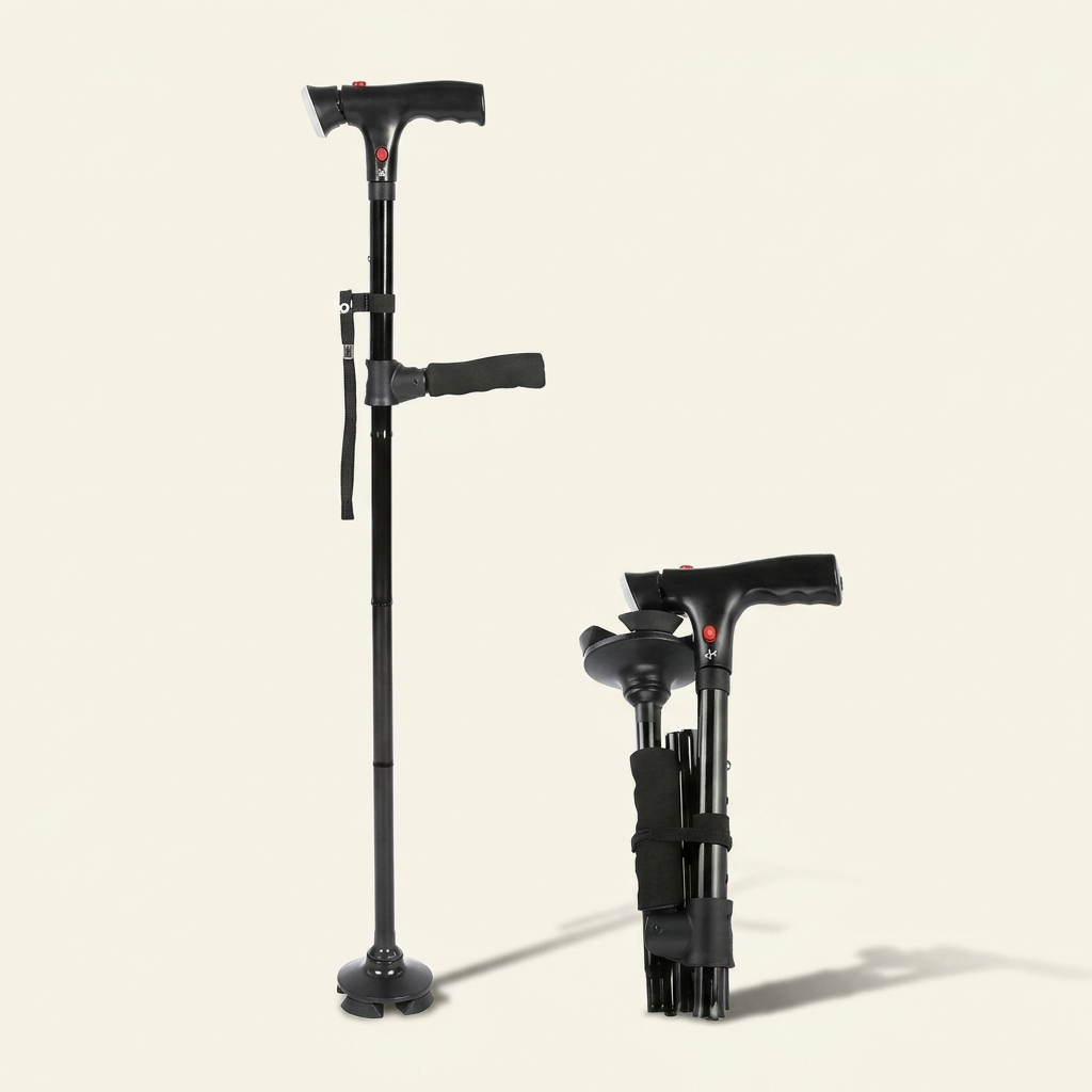 NOUVEAU RICHE Gehstock – Ergonomischer Gehstock aus leichtem Metall mit rutschfestem Griff, Gehhilfe für drinnen & draussen