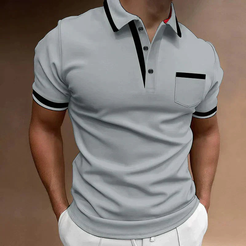 NOUVEAU RICHE Herren Polohemd Baumwolle Unifarben Standard Vielseitig Grau