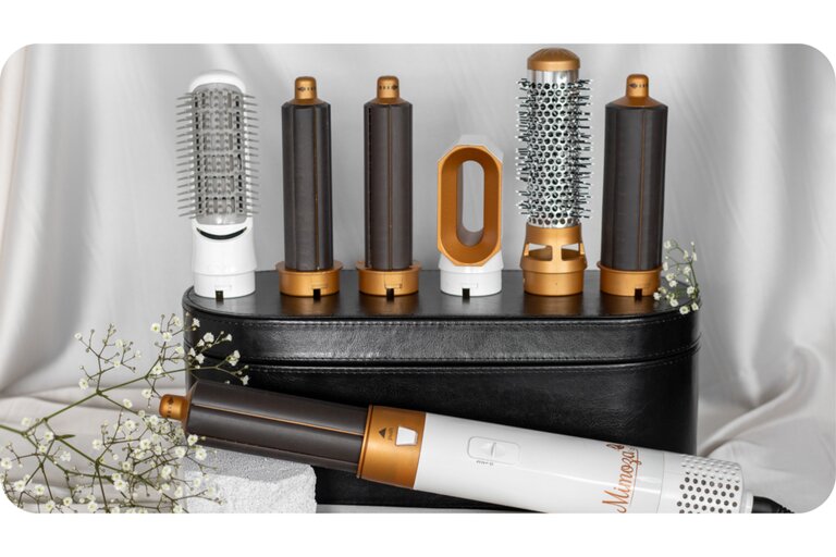 NOUVEAU RICHE 7-in-1 Föhnbürste & Luftstyler – 1000W Ionen Airstyler mit Lock-, Glätt-, Diffusor- & Volumenaufsätzen – Lyra