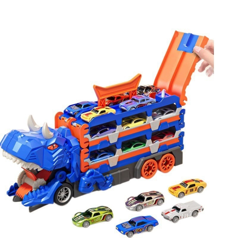 NOUVEAU RICHE Dinosaurier Rennbahn – Spielset, bei dem der Dino zur Autorennbahn wird, mit Aufbewahrung für Rennautos, Spielzeug ab 3 Jahren