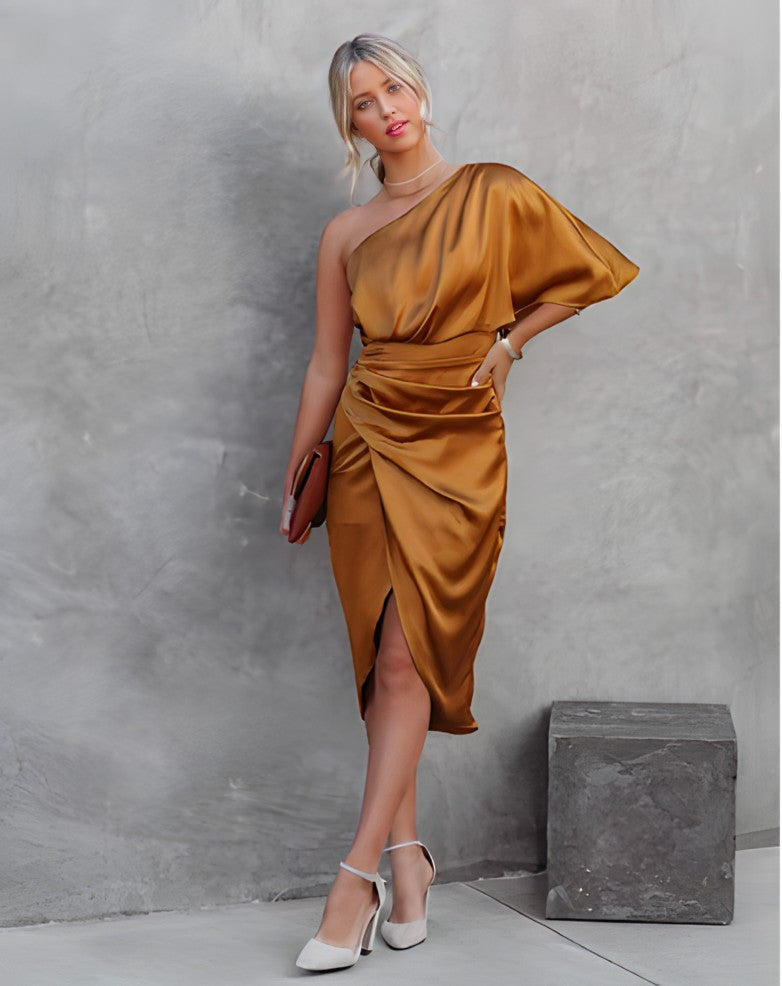 Damen Seiden Partykleid Stilvoll Elegant Festlich Schick