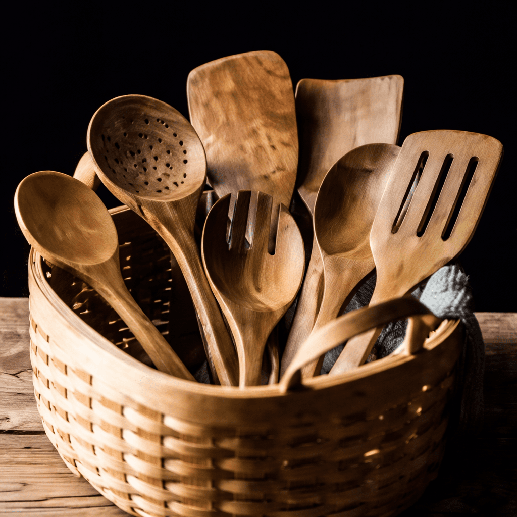 NOUVEAU RICHE Traditionelle japanische Küchenutensilien aus Holz (7-teilig) – Unbehandelte Kochlöffel & Pfannenwender aus Holz