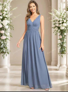 NOUVEAU RICHE Damen Elegantes Ärmelloses Kleid Mit V-Ausschnitt Maxi Hell Blau