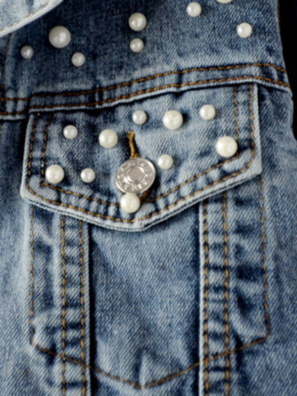 Damen Perlen Jeansjacke Pearl Mit Perlenverzierungen