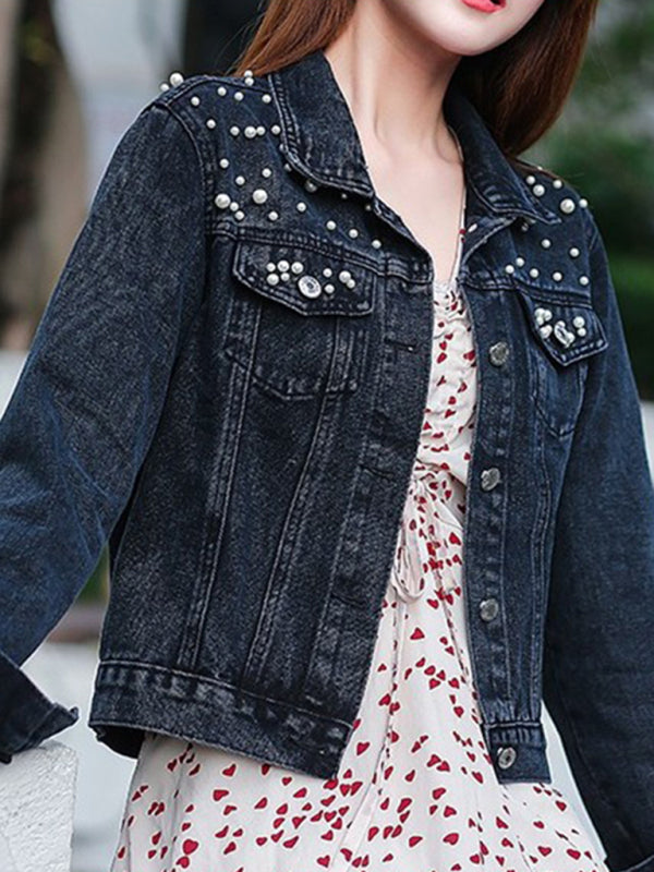 Damen Perlen Jeansjacke Pearl Mit Perlenverzierungen