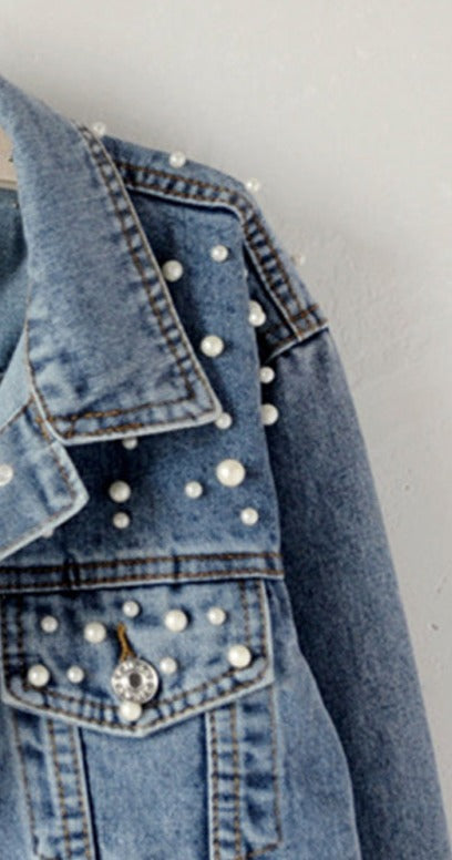 Damen Perlen Jeansjacke Pearl Mit Perlenverzierungen
