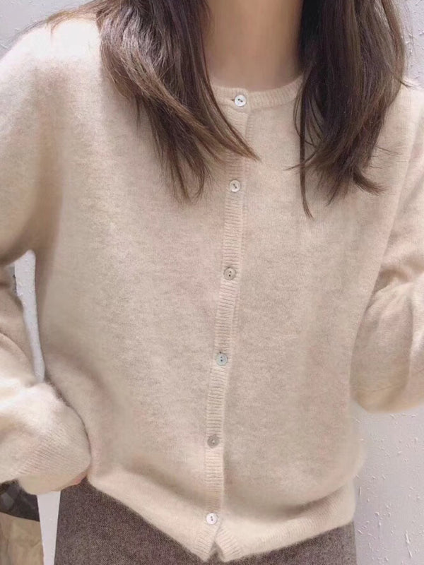 NOUVEAU RICHE Neue Runde Halslinie Geschichteter Strickcardigan Baumwolle Creme