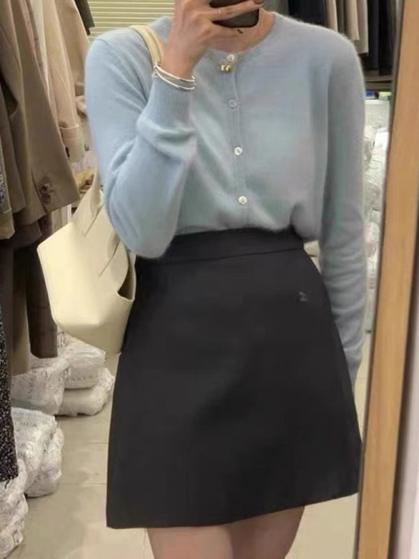 NOUVEAU RICHE Neue Runde Halslinie Geschichteter Strickcardigan Baumwolle Blau