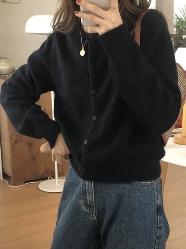 NOUVEAU RICHE Neue Runde Halslinie Geschichteter Strickcardigan Baumwolle Schwarz