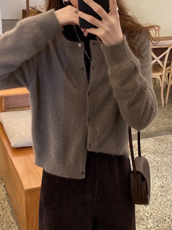 NOUVEAU RICHE Neue Runde Halslinie Geschichteter Strickcardigan Baumwolle Anthrazitgrau