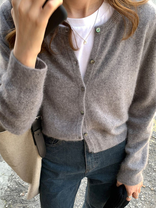 NOUVEAU RICHE Neue Runde Halslinie Geschichteter Strickcardigan Baumwolle Grau