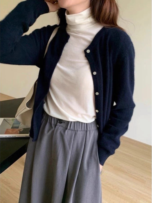 NOUVEAU RICHE Neue Runde Halslinie Geschichteter Strickcardigan Baumwolle Champlain-Farbe