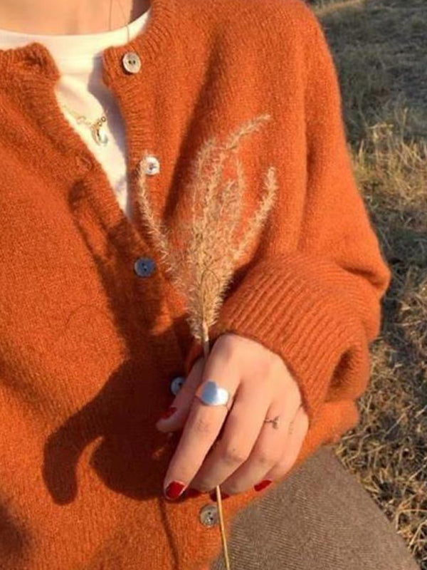 NOUVEAU RICHE Neue Runde Halslinie Geschichteter Strickcardigan Baumwolle Orange