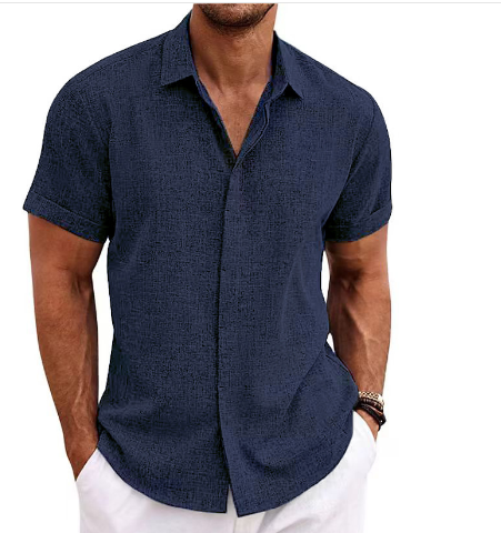 NOUVEAU RICHE Herren Kurzarmhemd Stoff Freizeit Und Sommer Vielseitig Königsblau